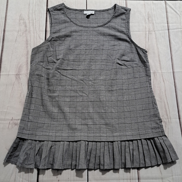 J.Jill Scoop Neck Plaid Ruffle Pleated Hem Sleeveless Blouse Size Small - Picture 1 of 7